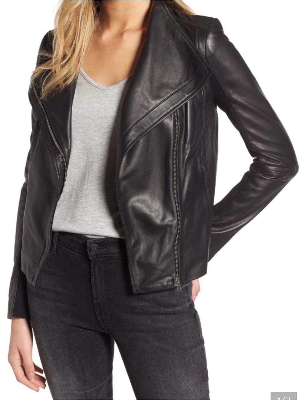 Trouve Black Leather Draped Moto Jacket